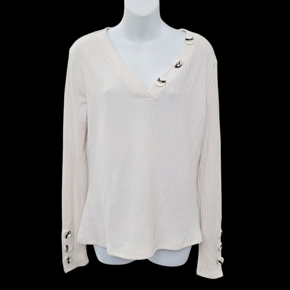 2/$20 Suzy Shier White With Buttons Design Top Blouse Size: M